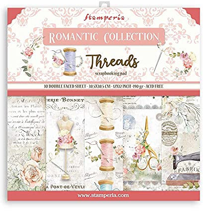 STAMPERIA INTERNATIONAL, KFT Stamperia Scrapbooking-Block, Romantische Fäden, mehrfarbig, 30,5 x 30,5 cm