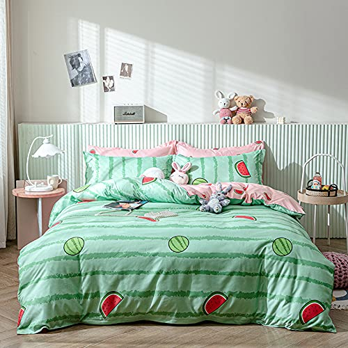 Kinder Wassermelone Bettdecke, Moderne Geometrische Streifen Bettwäsche-Set 135x200 Pink Girly Doppel Bettbezug Für Mädchen Jungen Frauen Schlafzimmer, Atmungsaktive Grüne Bettbezug Mit Eckbändern