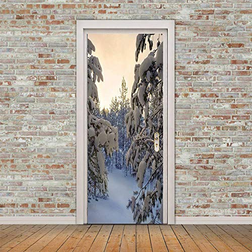 Türaufkleber Dekoration Dreidimensionale 3D-Tür Im Schnee Im Wald