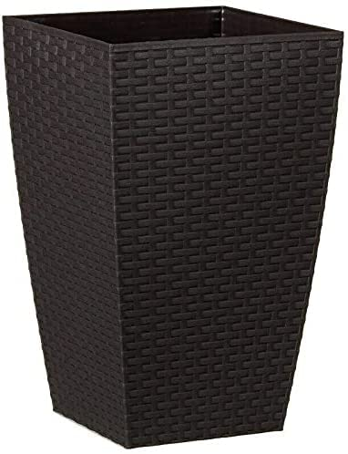 Muddy Hands Brown Rattan Large Plant Pot Indoor Home Outdoor Garden Tall Square Plastic Flower Tree Planter (Single - 26 Litre)