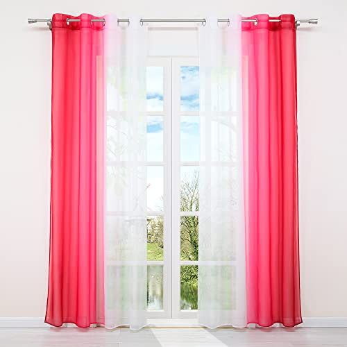 HongYa 2er-Pack Farbverlauf Gardinen Transparenter Voile Vorhänge Schals mit Ösen H/B 145/140 cm Rot