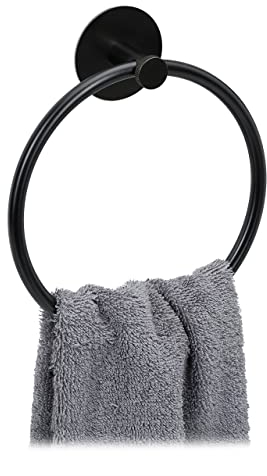Relaxdays Handtuchring, selbstklebend, Edelstahl & Aluminium, Ø 16,5 cm, Badezimmer & Küche, Handtuchhalter, schwarz