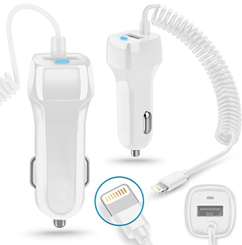 KFZ Auto Ladekabel kompatibel für Apple iPhone 14 13 12 Serie Lade Kabel 8-Pin Ladegerät, Farbe:Weiß, Smartphone:iPhone 13 Pro