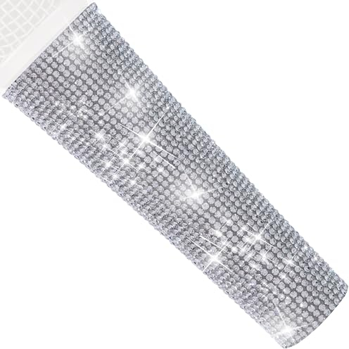 RhymKawa B58 Silver Mic Handle Sleeve Replacement Fit for Most Wired Vocal Microphones and SM58LC, Beta 58A, Rhinestones Cover Shining on Tours & TV Shows (MIC NOT Included)