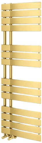 Go Bathrooms Tekar Brushed Gold Heated Towel Rail 1400 x 550mm Heated Towel Rail Designer Bathroom Radiator Modern Elegant Flat Panel Radiator Premium Brushed Gold for Luxurious Finish