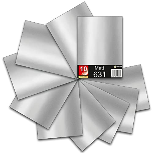 Din A4 Bögen je 29,7x21cm 621/631 Selbstklebende Plotterfolie im Set Folie Vinyl Folie zum Plotten DIY Bastelfolie Sticker Beschriftungen Aufkleber (Silbergrau matt, 10er Set)