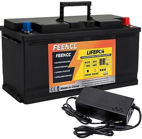 FEENCE LiFePO4 Akku 12V 100Ah, Autobatterie, 8000 Deep Cycles LiFePO4 100AH Batterie für Wohnmobil Solar RV Camper Marine Trolling Motor, Built-in BMS.Support in Serie/Parallel