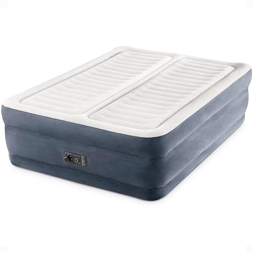 Intex 64953E 22in King Dura-Beam Deluxe Dual Zone High-Rise Inflatable Air Mattress with Built in Pump for Travel and Camping
