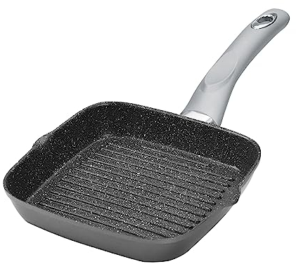 STONELINE GOURMUNDO Bistecchiera 16x16 cm, 2 Beccucci, Padella Grill Padella Griglia, Rivestimento Antiaderente con Vere Particelle di Pietra, a Induzione, Tutti i Piani Cottura