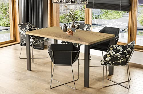 Endo-Moebel Design Esstisch Garant 130cm - 220 Metall erweiterbar Metallgestell Küchentisch (Natur Eiche)