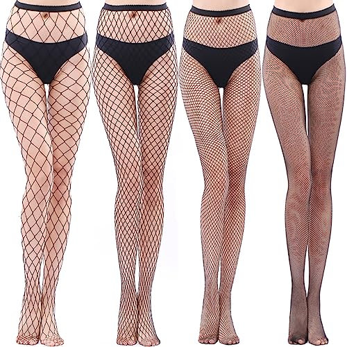 Jiujiutu 4 pares malla pantimedias sexy mujeres fishnet tights cintura alta medias body de malla para mujer medias de red calcetines medias rejilla mujer