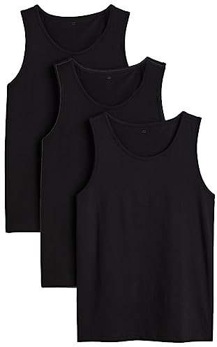 ZRWASKA® Men's Vests Tank Tops Black Sleeve-Less Plain Cotton Undershirts Out Door Breathable Slim Fit Summer Top Vest Everyday Athletic wear Easy Fit Dry-Fit Workout Shirts Black (Pack 3) Size Small