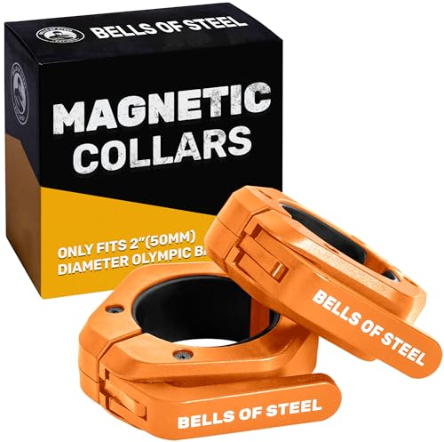 Bells of Steel Premium Hantelstangenklemmen | Magnetische Hantelverschlüsse | Olympische Langhantel-Clips | Gummierte Fitness-Clips für Gewichtheberstange, 1 Paar, Orange