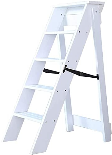 Marches Pliantes escabeaux en Bois 5 marches escabeau Pliable léger escabeau Multi-usages Bande de roulement échelles Pliantes étagère
