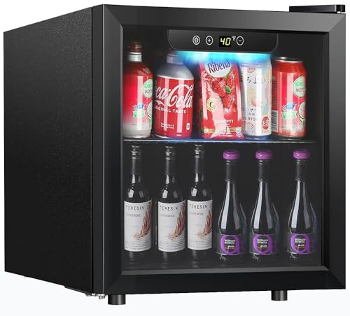 Kndko - Refrigerador y enfriador de bebidas, 12 botellas, 48 latas, mininevera con puerta de vidrio, nevera y enfriador con estantes ajustables para zumo de vino, cerveza gaseosa, perfecto para el
