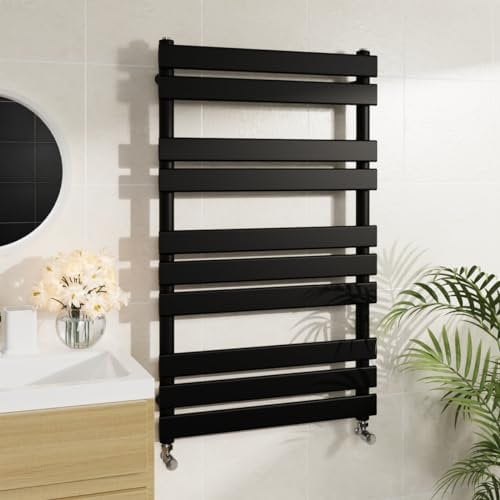 Warmehaus Minimalist Bathroom Flat Panel Heated Towel Rail Radiator Rad Black 1000x600mm - Modern Central Heating Space Saving Radiators - Perfect for Bathrooms