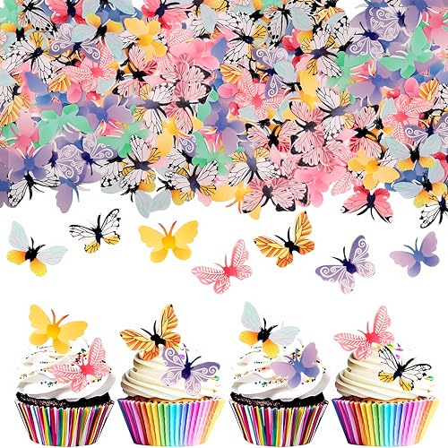smartelf 72 Stück Essbare Schmetterlinge für Torte, Schmetterlinge Deko Torte, Tortendeko Essbar Schmetterling, Esspapier Schmetterling Tortendeko, Geburtstag Kuchen Dekoration (Farbe)