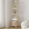 Hzuaneri 5-Tier Ladder Shelf, Narrow Bookshelf, Corner Storage Shelves, Freestanding Bookcase with 2 Hooks for Home Office, Living Room, Kitchen, Bedroom, Industrial, White Gold BC03213G