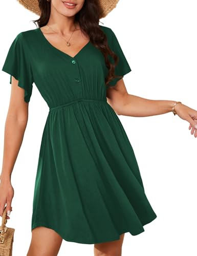 Amoretu A-Linie Kleid Damen Sommer Weich Kleid Einfarbig Kleider 2024 Dunkelgrün XXL