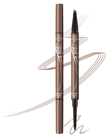 Music Flower Dual-Ended Augenbrauenstift Ultra-feiner Bleistift und Vier-Spitze flüssiger Augenbrauenstift für schnelle und präzise Brow Definition, Augen Make-up Geschenke für Frauen, Braun