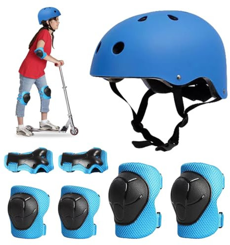 Udbrud Knieschoner Kinder Set, 7 in 1 Protektorenset Schoner Knieschützer Inliner Kinder Schutzausrüstung Fahrradhelm Kinder für Skateboard, Longboard, Stunt Scooter, Fahrrad, Rollschuhe (Blau)