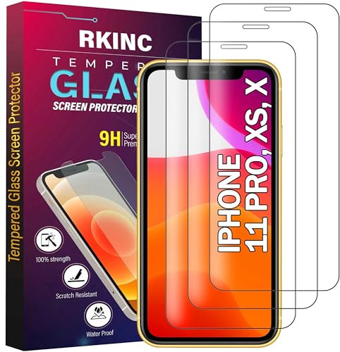 RKINC Screen Protector [3-Pack] for iPhone 11 Pro/XS/X 5.8-Inch, Tempered Glass Film Screen Protector, 0.33mm [LifetimeWarranty][Anti-Scratch][Anti-Shatter][Bubble-Free]