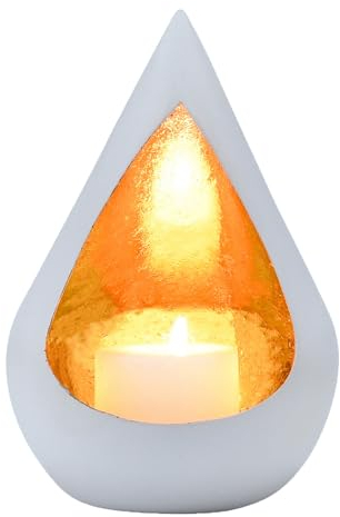 Marrakech - Bougeoir Timur - Décoration bohème - En métal - 17 cm - Décoration de jardin, salon, table - Doré et blanc - Pour bougies chauffe-plat et bougies