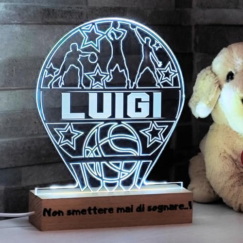 SBUGATTA | Lampada Cameretta Bambino | Regalo Bambino| Sport Basket | Luce Notturna Personalizzata| Effetto 3d Led | Gadget Basket e Calcio | Idea Regalo Compleanno (BASKET/PALLACANESTRO)
