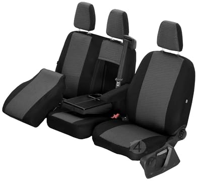Z4L Sitzbezüge für Zafira Life ab 2020 / Vivaro ab 2020-3 Sitzer - Polyester Grau - Passgenau für Version mit Tisch Vorne auf dem Beifahrersitz