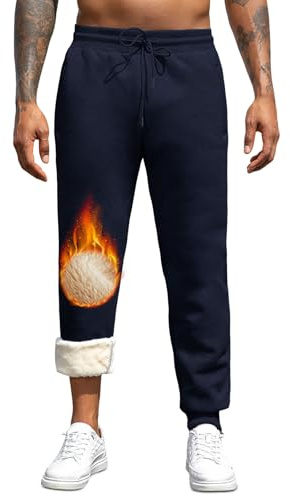 Vorvowry Mens Fleece Lined Joggers Loose Fit Sweatpants Thermal Causal Cotton Tracksuit Bottoms Winter Warm Plush Trousers Pants XXL Legging Sapphire