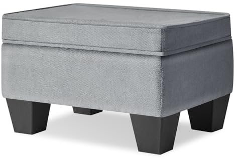 IBUYKE 10” Petit Repose-Pieds Ottomane, Repose-Pieds Rectangulaire en Lin Tabouret avec Assise Rembourrée et Pieds en Plastique, Puff Bas Repose-Pieds pour Salon Chambre Fauteuil, Vert-Gris WBD008Q