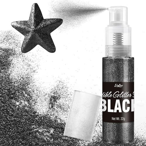 Edible Glitter Spray - 22g Edible Luster Dust Metallic Food Grade Glitter for Drinks, Cake Decorating, Baking - Edible Food Colouring Powder Shimmer Glitter for Cocktail, Icing, Candy (Black)