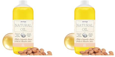 PLANTAWA Huile d'amande douce 1 l, 100% naturelle, origine végétale, usage multiple, matière première, contient de la vitamine E, durable, brun, fabrication idéale (Lot de 2)
