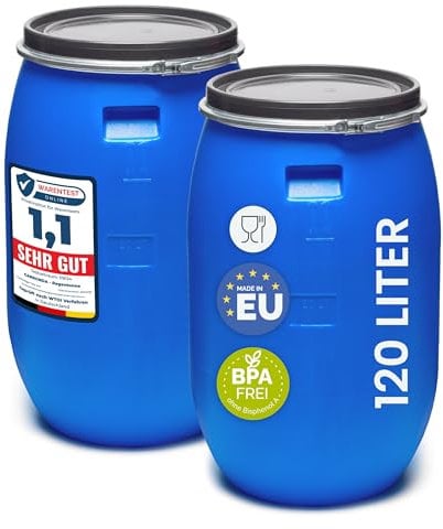 Garronda Set da 2 pezzi da 120 litri, Tanica di plastica realizzata in HDPE alimentare, adatta come serbatoio acqua, per il giardino, contenitore per alimenti e serbatoio universale GD-0078