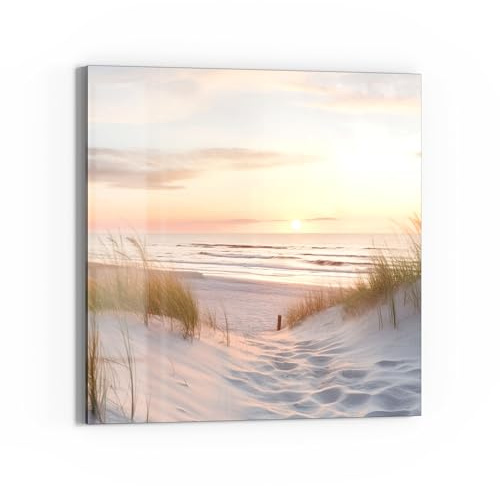DEQORI Glasbild Echtglas | Motiv Abendruhe am Strand | quadratisch einteilig 50x50 cm | schöne Dekoration | Wandbild für Wohnzimmer, Schlafzimmer, Flur & Küche | moderne Wanddeko