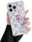 DEFBSC Magnetic Case for iPhone 14 Pro [Compatible with Magsafe], Clear Floral Flower Print Design Flexible Acrylic Bumper Protective Shockproof Case for iPhone 14 Pro - Pink Cosmos