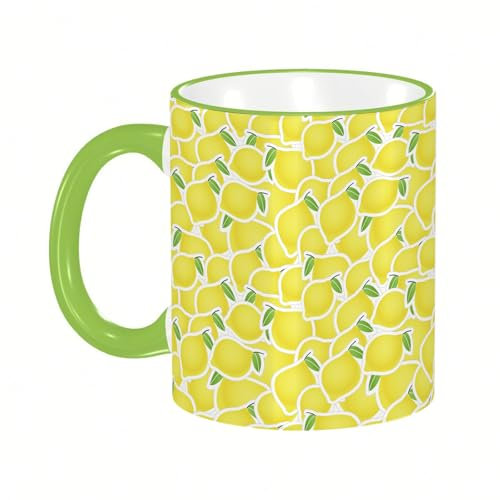 KDWJS Tasse Keramik Kaffeetassen Große 11oz Tassen 330ml Trinkgläser Mit Griff Personalisierte Geschenk Weiß,Gelbe Zitronen auf einem Stapel