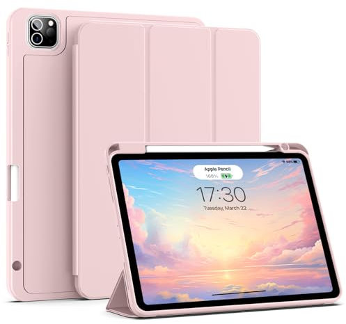 aoub Case for iPad Pro 11 4th/3rd/2nd Generation 2022/2021/2020, iPad Pro 11 Case with Holder, Support Pencil Charging, Soft Silicone Cover, Auto Sleep/Wake, Pink