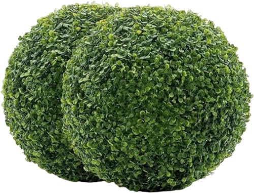 2PCS Artificial Topiary Ball, Artificial Boxwood Ball Topiary Trees,Realistic Round Plant, IIndoor Outdoor Faux Decorative for Garden, Office, Home (18 cm)