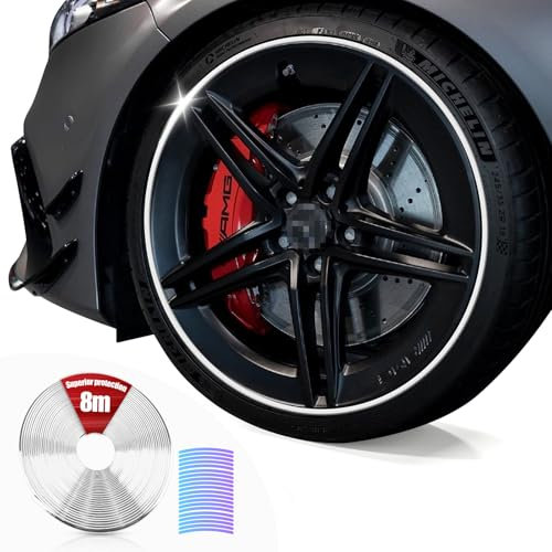 Auto Rad Schutzring,Felgenschutz,Felgenschutzringe,Gummi Dekoration Streifen,Felgen Schutz,Auto Felgenschutz Dekorstreifen für Auto Felgen,Flexible Auto-Zierstreifen,Rad Dekoration(8 M,silbrig)