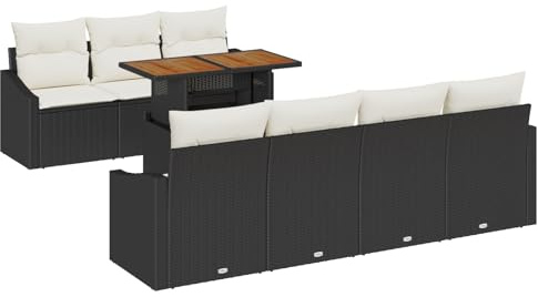 vidaXL 8-teiliges Garten-Sofa-Set mit Kissen in Schwarz aus Poly-Rattan – Stylisches Outdoor-Möbel, perfekt für 7 Personen. Ideal für die Terrasse und wasserfest für entspannte Stunden im Sommer!