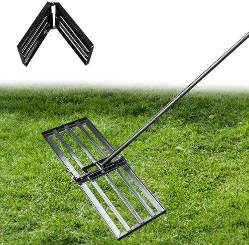 Rasenrechen mit 198 cm verstellbarem Griff, Faltbare 30x10 Platte, robuster Garten-Rasenrechen für Hof, Golfplatz und Landschaftspflege