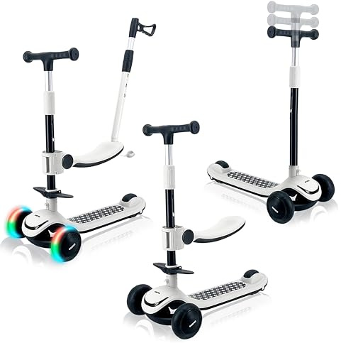 Camtun® - Draisienne Trottinette Enfant 3-en1 avec éclairage LED, Ajustable, Pliable, Roues en PU - Tricycle Bébé Évolutif, pour Les Enfants de 2 à 10 Ans Fille & Garçon