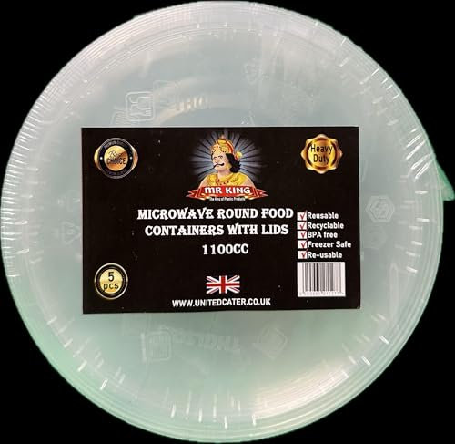 MR KING 24 x 5 PCS Round Plastic Food Containers sets with Lids 1100cc – BPA-Free, Leakproof, Reusable & Stackable – Microwave, Freezer & Dishwasher Safe Deli Pots for Meal Prep & Takeaway
