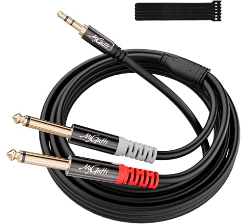 Mygatti 7.5m Cavo jack 3,5mm a 2x6,35mm, TRS Maschio a TS Maschio Mono Y Audio Cavo, OFC-Drahtkern, per Mixer,Chitarra,Amplificatore,Microfono,altoparlanti,laptop etc+5 fascette per cavi