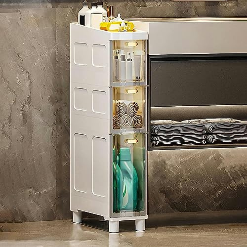 DUANHOZ Armoire de Salle de Bain Mince - 5 Niveaux avec tiroirs et roulettes en Plastique empilables - Idéal pour Le Rangement du Papier Toilette et des Articles de Toilette Esse