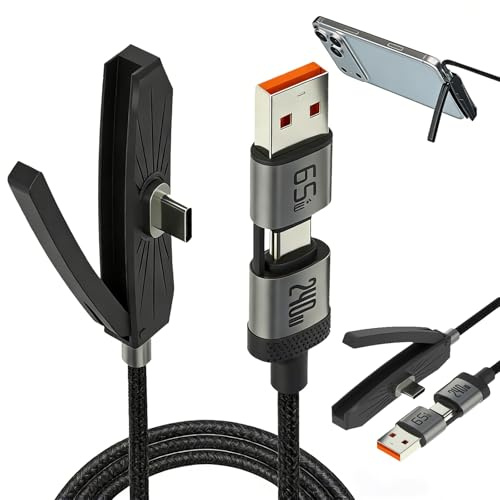 Caricatore invisibile 3 in 1 per telefono,2M Caricatore Telefono Laterale,Ricarica Rapida 240w+65w,Cavo di ricarica con supporto per smartphone,tablet,giochi e ufficio,cavo di ricarica rapida(B-C+C-C)