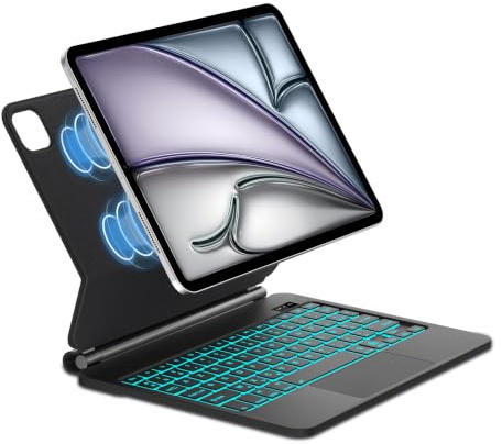 Coque avec Clavier pour iPad Air 11 Pouces (M4 M3 M2/ 2026 2025 2024) | Magic Keyboard Clavier pour iPad Air 11/ Pro 11 4e 3e 2e 1re Génération/ Air 4&5 avec Pavé Tactile Éclairage 7 Couleurs, Noir