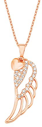Amor Kette mit Anhänger 925 Sterling Silber Damen Halsschmuck, mit Zirkonia synth., 42+3 cm, Roséfarben, Flügel, Kommt in Schmuck Geschenk Box, 9550883