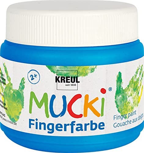KREUL 23108 - Mucki leuchtkräftige Fingerfarbe, 150 ml in blau, auf Wasserbasis, parabenfrei, glutenfrei, laktosefrei und vegan, auswaschbar, vermalbar mit Pinsel, Schwamm, Spachtel und Fingern